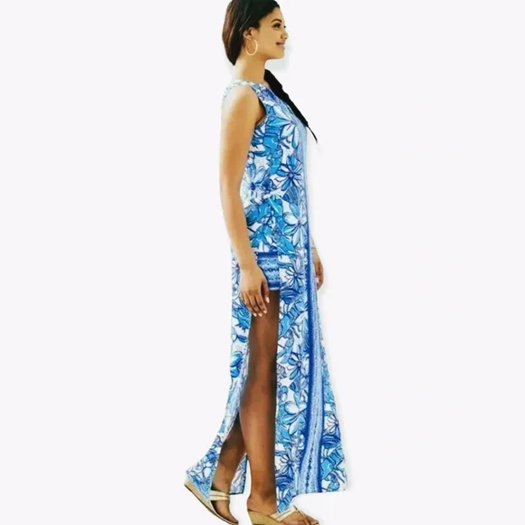 Lilly Pulitzer Donna Maxi Romper Succulent Blue Coronado Crab NWT Size 2 - Picture 2 of 9